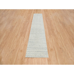 2'5"x12' Beige, Variegated Textured Modern Design, Hand Loomed Natural Wool, Runner Oriental Rug FWR390246