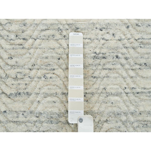 2'5"x12' Beige, Variegated Textured Modern Design, Hand Loomed Natural Wool, Runner Oriental Rug FWR390246