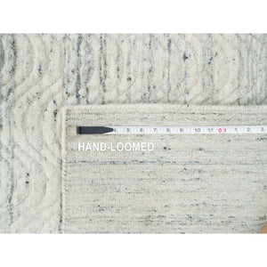 2'5"x12' Beige, Variegated Textured Modern Design, Hand Loomed Natural Wool, Runner Oriental Rug FWR390246
