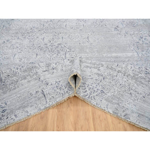 11'9"x15' Ivory, Hand Knotted Damask Design, Tone On Tone Wool And Plant Based Silk, Oversized Oriental Rug FWR390252