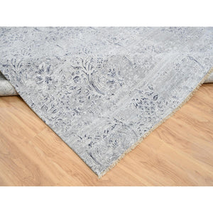 11'9"x15' Ivory, Hand Knotted Damask Design, Tone On Tone Wool And Plant Based Silk, Oversized Oriental Rug FWR390252
