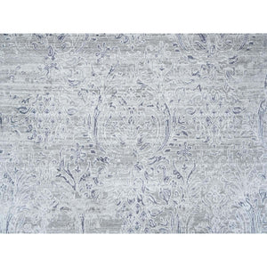 11'9"x15' Ivory, Hand Knotted Damask Design, Tone On Tone Wool And Plant Based Silk, Oversized Oriental Rug FWR390252