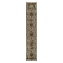 Load image into Gallery viewer, 2&#39;6&quot;x18&#39; Ivory, Tabriz Mahi with Fish Medallion Design, 175 KPSI, Pure Wool, Hand Knotted, XL Runner Oriental Rug FWR390510