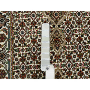 2'6"x18' Ivory, Tabriz Mahi with Fish Medallion Design, 175 KPSI, Pure Wool, Hand Knotted, XL Runner Oriental Rug FWR390510