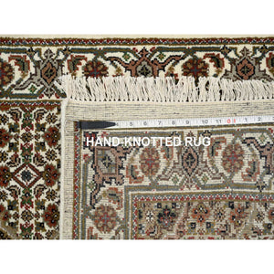 2'6"x18' Ivory, Tabriz Mahi with Fish Medallion Design, 175 KPSI, Pure Wool, Hand Knotted, XL Runner Oriental Rug FWR390510