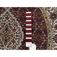 Load image into Gallery viewer, 3&#39;4&quot;x3&#39;4&quot; Mahogany Red, Tabriz Mahi With Fish Medallion Design, Pure Wool, 175 Kpsi, Hand Knotted, Round, Oriental Rug FWR390558