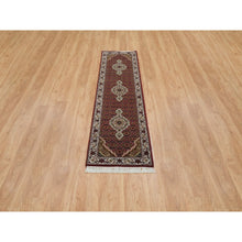 Load image into Gallery viewer, 2&#39;x8&#39;2&quot; Mahogany Red Tabriz Mahi With Fish Medallion Design, 175 Kpsi, 100% Wool, Hand Knotted, Runner Oriental Rug FWR390576