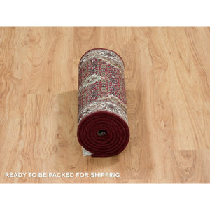 2'x8'2" Mahogany Red Tabriz Mahi With Fish Medallion Design, 175 Kpsi, 100% Wool, Hand Knotted, Runner Oriental Rug FWR390576