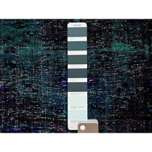 Load image into Gallery viewer, 2&#39;8&quot;x9&#39;6&quot; Overdyed Green, Vintage Persian with Geometric Pattern, Worn Down, Distressed, Zero Pile, Sides and Ends Professionally Secured, 100% Wool, Hand Knotted, Narrow Runner, Oriental Rug Sh650 FWR3900