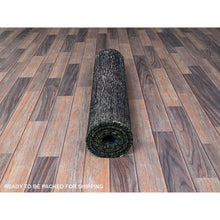 Load image into Gallery viewer, 2&#39;8&quot;x9&#39;6&quot; Overdyed Green, Vintage Persian With Geometric Pattern, Worn Down, Distressed, Zero Pile, Sides And Ends Professionally Secured, 100% Wool, Hand Knotted, Narrow Runner, Oriental Rug FWR3900