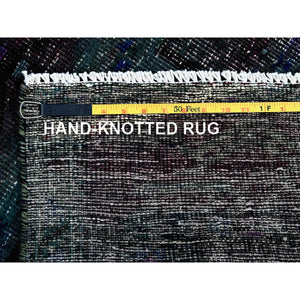 2'8"x9'6" Overdyed Green, Vintage Persian with Geometric Pattern, Worn Down, Distressed, Zero Pile, Sides and Ends Professionally Secured, 100% Wool, Hand Knotted, Narrow Runner, Oriental Rug Sh650 FWR3900