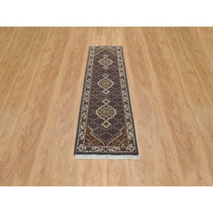 2'x8'5" Light Gray, Tabriz Mahi With Fish Medallion Design, Pure Wool, 175 Kpsi, Hand Knotted, Runner Oriental Rug FWR390630