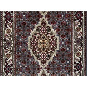 2'x8'5" Light Gray, Tabriz Mahi With Fish Medallion Design, Pure Wool, 175 Kpsi, Hand Knotted, Runner Oriental Rug FWR390630