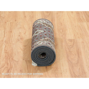 2'x8'5" Light Gray, Tabriz Mahi With Fish Medallion Design, Pure Wool, 175 Kpsi, Hand Knotted, Runner Oriental Rug FWR390630
