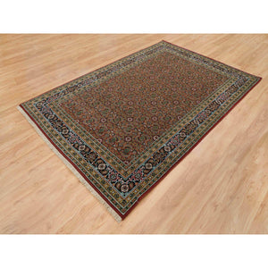 6'1"x9' Red Herati All Over Fish Design Thick And Plush Wool 175 Kpsi Hand Knotted Oriental Rug FWR390648