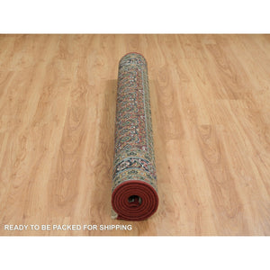6'1"x9' Red Herati All Over Fish Design Thick And Plush Wool 175 Kpsi Hand Knotted Oriental Rug FWR390648