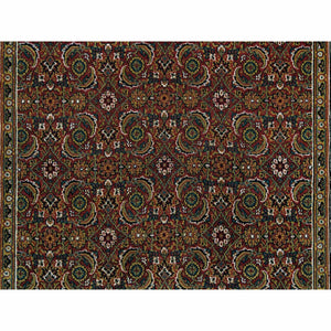 4'3"x6'2" Red Herati All Over Fish Design, Hand Knotted, 250 Kpsi Wool And Silk Dense Weave Oriental Rug FWR390708