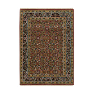 4'2"x6' Red Herati All Over Fish Design Thick and Plush, 175 KSPI Hand Knotted Wool Oriental Rug FWR390714