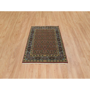 4'2"x6' Red Herati All Over Fish Design Thick and Plush, 175 KSPI Hand Knotted Wool Oriental Rug FWR390714