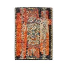 Load image into Gallery viewer, 4&#39;3&quot;x6&#39;1&quot; Rust Red &amp; Black, Ancient Ottoman Erased Design, Ghazni Wool Hand Knotted, Oriental Rug FWR390870