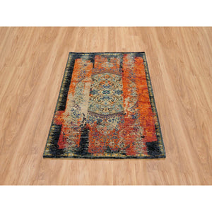 4'3"x6'1" Rust Red & Black, Ancient Ottoman Erased Design, Ghazni Wool Hand Knotted, Oriental Rug FWR390870