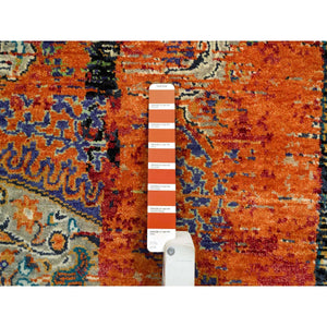 4'3"x6'1" Rust Red & Black, Ancient Ottoman Erased Design, Ghazni Wool Hand Knotted, Oriental Rug FWR390870