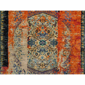 4'3"x6'1" Rust Red & Black, Ancient Ottoman Erased Design, Ghazni Wool Hand Knotted, Oriental Rug FWR390870