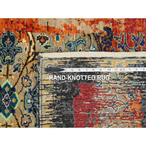 4'3"x6'1" Rust Red & Black, Ancient Ottoman Erased Design, Ghazni Wool Hand Knotted, Oriental Rug FWR390870