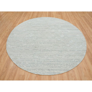 8'x8' Ivory, Modern Design, Hand Spun Undyed Natural Wool, Hand Knotted, Round Oriental Rug FWR390888
