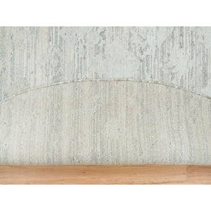 8'x8' Ivory, Modern Design, Hand Spun Undyed Natural Wool, Hand Knotted, Round Oriental Rug FWR390888