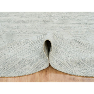 8'x8' Ivory, Modern Design, Hand Spun Undyed Natural Wool, Hand Knotted, Round Oriental Rug FWR390888
