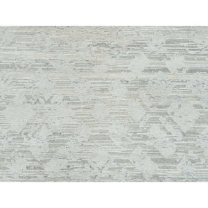 8'x8' Ivory, Modern Design, Hand Spun Undyed Natural Wool, Hand Knotted, Round Oriental Rug FWR390888