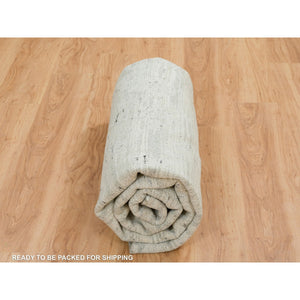 8'x8' Ivory, Modern Design, Hand Spun Undyed Natural Wool, Hand Knotted, Round Oriental Rug FWR390888