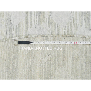 8'x8' Ivory, Modern Design, Hand Spun Undyed Natural Wool, Hand Knotted, Round Oriental Rug FWR390888