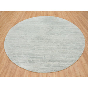 9'x9' Ivory, Modern Design, Hand Knotted, Hand Spun Undyed Natural Wool, Round Oriental Rug FWR390894
