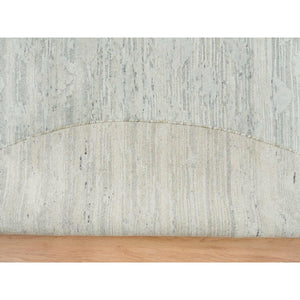 9'x9' Ivory, Modern Design, Hand Knotted, Hand Spun Undyed Natural Wool, Round Oriental Rug FWR390894