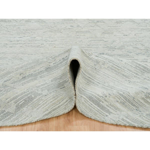 9'x9' Ivory, Modern Design, Hand Knotted, Hand Spun Undyed Natural Wool, Round Oriental Rug FWR390894