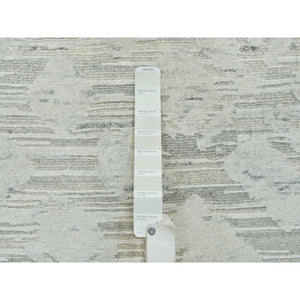 9'x9' Ivory, Modern Design, Hand Knotted, Hand Spun Undyed Natural Wool, Round Oriental Rug FWR390894