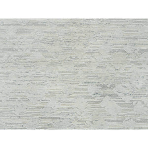 9'x9' Ivory, Modern Design, Hand Knotted, Hand Spun Undyed Natural Wool, Round Oriental Rug FWR390894