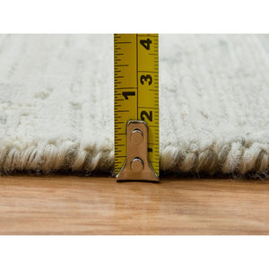 9'x9' Ivory, Modern Design, Hand Knotted, Hand Spun Undyed Natural Wool, Round Oriental Rug FWR390894