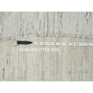 9'x9' Ivory, Modern Design, Hand Knotted, Hand Spun Undyed Natural Wool, Round Oriental Rug FWR390894