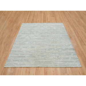 6'1"x6'2" Ivory, Modern Design, Hand Knotted, Hand Spun Undyed Natural Wool, Square Oriental Rug FWR390936