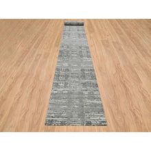Load image into Gallery viewer, 2&#39;6&quot;x25&#39;9&quot; Light Gray, Hand Knotted, Modern Criss Cross Erased Design, Hand Spun Undyed Natural Wool, Xl Runner Oriental Rug FWR390942