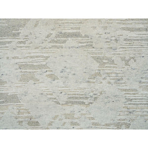2'6"x25'10" Ivory, Modern Design, Hand Spun Undyed Natural Wool, Hand Knotted, Xl Runner Oriental Rug FWR390954