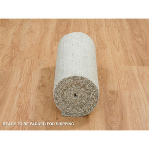 2'6"x25'10" Ivory, Modern Design, Hand Spun Undyed Natural Wool, Hand Knotted, Xl Runner Oriental Rug FWR390954