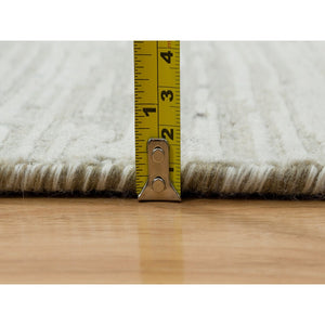 2'6"x25'10" Ivory, Modern Design, Hand Spun Undyed Natural Wool, Hand Knotted, Xl Runner Oriental Rug FWR390954