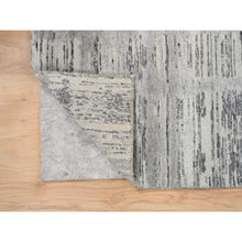 Load image into Gallery viewer, 2&#39;6&quot;x10&#39; Light Gray, Hand Knotted, Modern Criss Cross Erased Design, Hand Spun Undyed Natural Wool, Oriental Runner Rug FWR390996