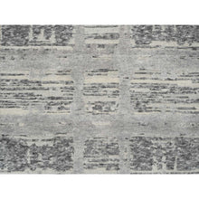 Load image into Gallery viewer, 2&#39;6&quot;x10&#39; Light Gray, Hand Knotted, Modern Criss Cross Erased Design, Hand Spun Undyed Natural Wool, Oriental Runner Rug FWR390996
