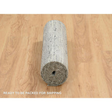Load image into Gallery viewer, 2&#39;6&quot;x10&#39; Light Gray, Hand Knotted, Modern Criss Cross Erased Design, Hand Spun Undyed Natural Wool, Oriental Runner Rug FWR390996