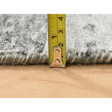 Load image into Gallery viewer, 2&#39;6&quot;x10&#39; Light Gray, Hand Knotted, Modern Criss Cross Erased Design, Hand Spun Undyed Natural Wool, Oriental Runner Rug FWR390996